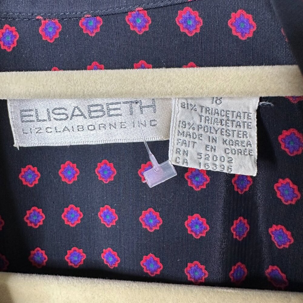 ELISABETH Liz Claiborne Black Abstract Long Sleeve Collared Dress Women's 18 - Picture 3 of 5